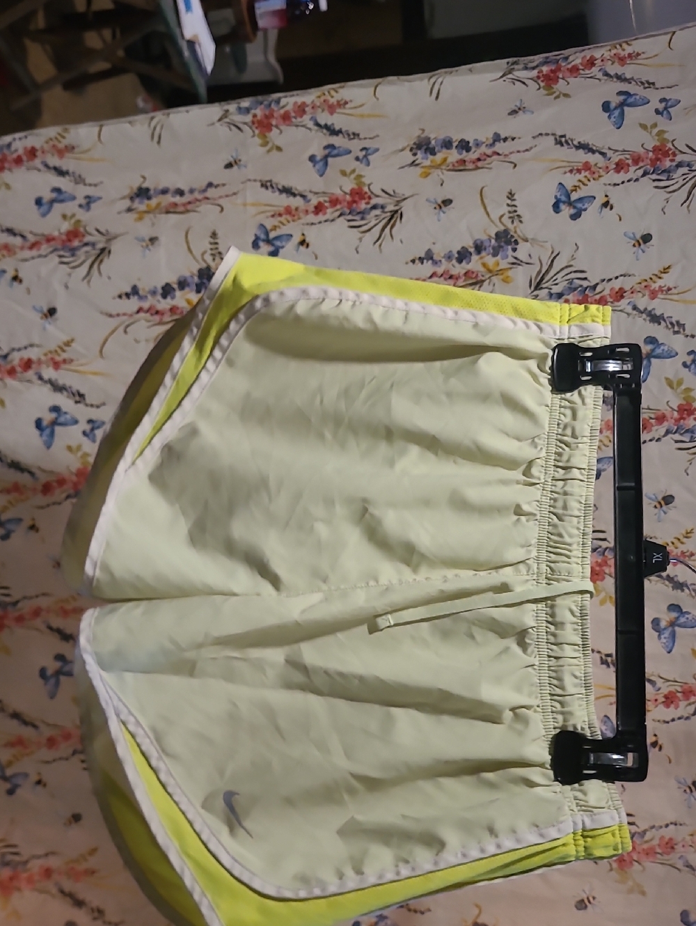 Nike Women’s Light Yellow Athletic Shorts with Neon Yellow Trim and White Piping
